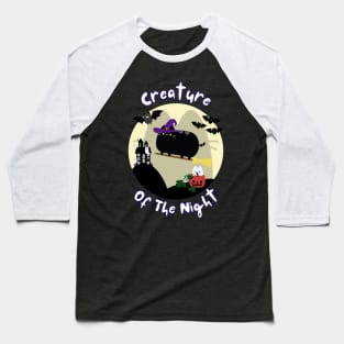 Creature of the Night Black Cat Witch Halloween Art Baseball T-Shirt